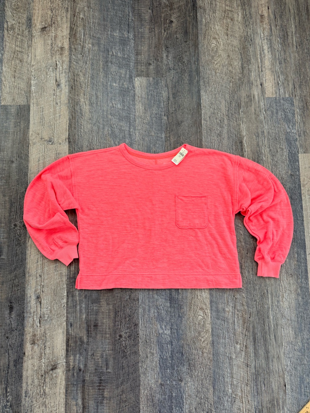 aerie Oversized Waffle Knit Long Sleeve Top Neon Coral Pink XS NWT